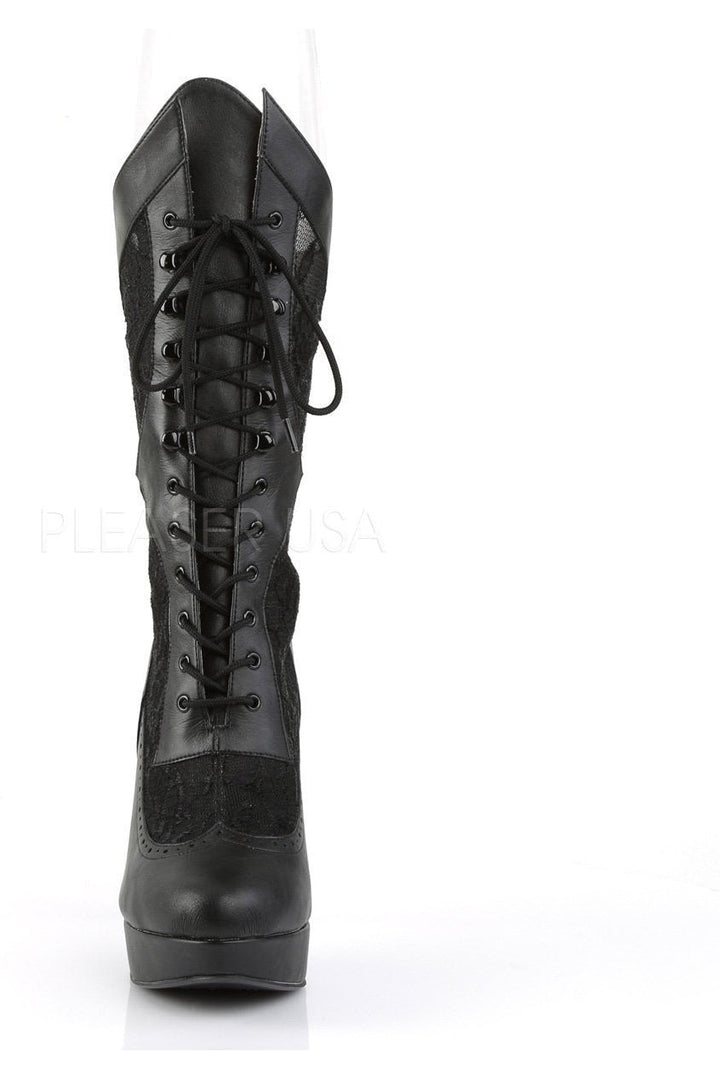 CHLOE-115 Knee Boot | Black Faux Leather-Pleaser Pink Label-Knee Boots-SEXYSHOES.COM