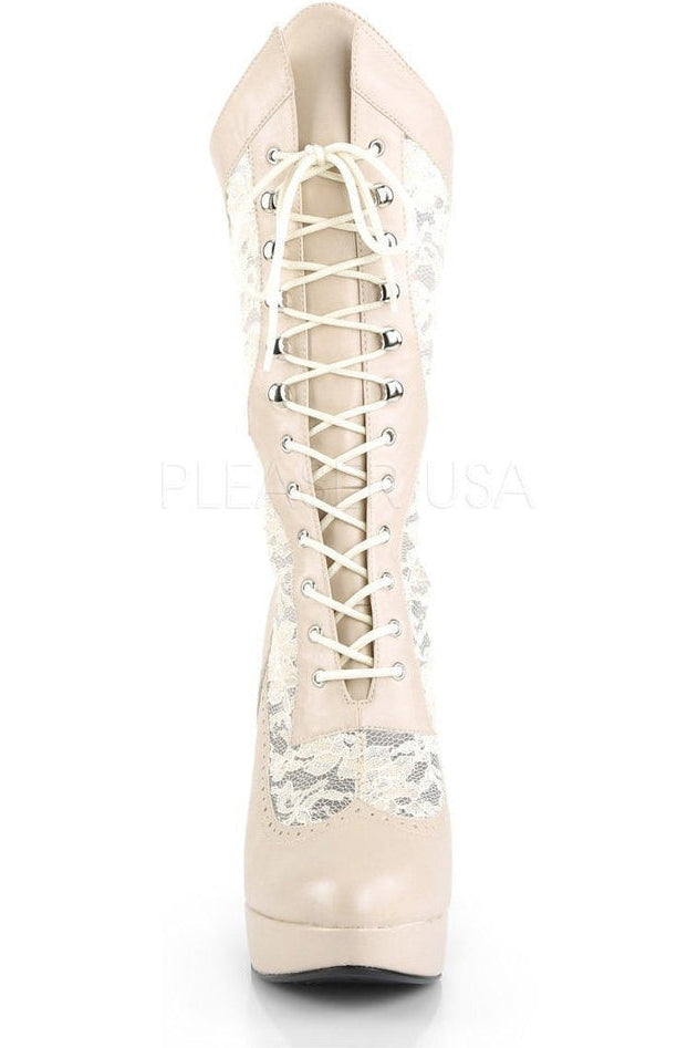 CHLOE-115 Knee Boot | Bone Faux Leather-Pleaser Pink Label-Knee Boots-SEXYSHOES.COM