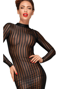 Noir Handmade Classic Dress Made Of Elastic Tulle in Black Faux Leather