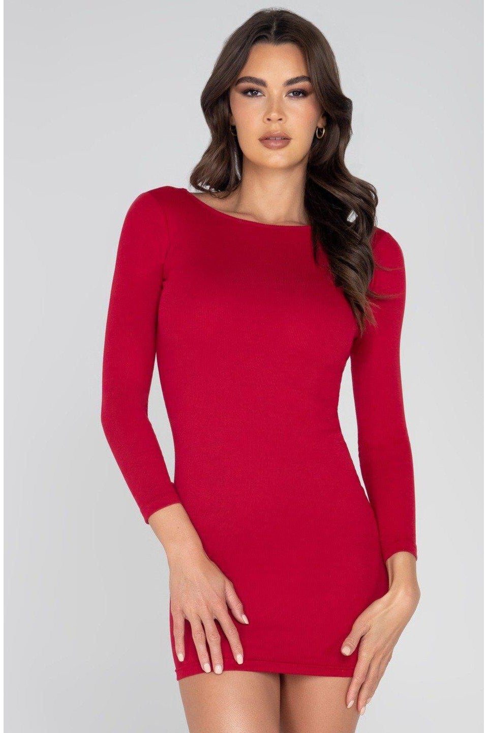 Classic Ribbed Long sleeve Bodycon Dress-Club Dresses-Roma Confidential-Red-L-SEXYSHOES.COM