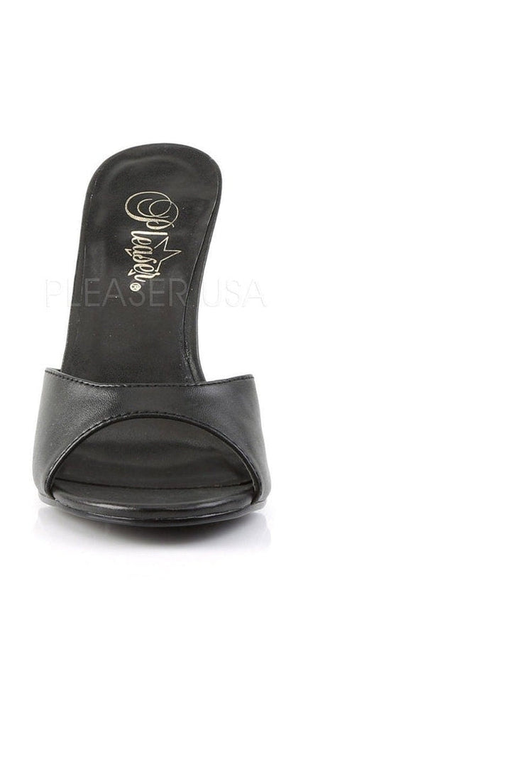 CLASSIQUE-01 Slide | Black Faux Leather-Pleaser-Slides-SEXYSHOES.COM