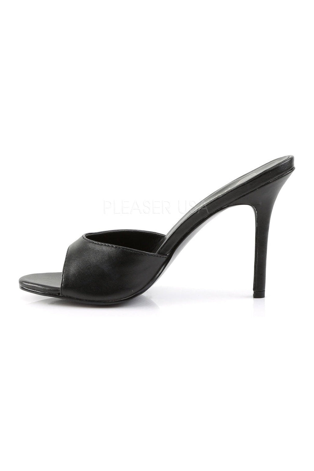 CLASSIQUE-01 Slide | Black Faux Leather-Pleaser-Slides-SEXYSHOES.COM