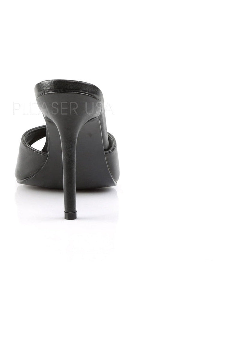 CLASSIQUE-01 Slide | Black Faux Leather-Pleaser-Slides-SEXYSHOES.COM