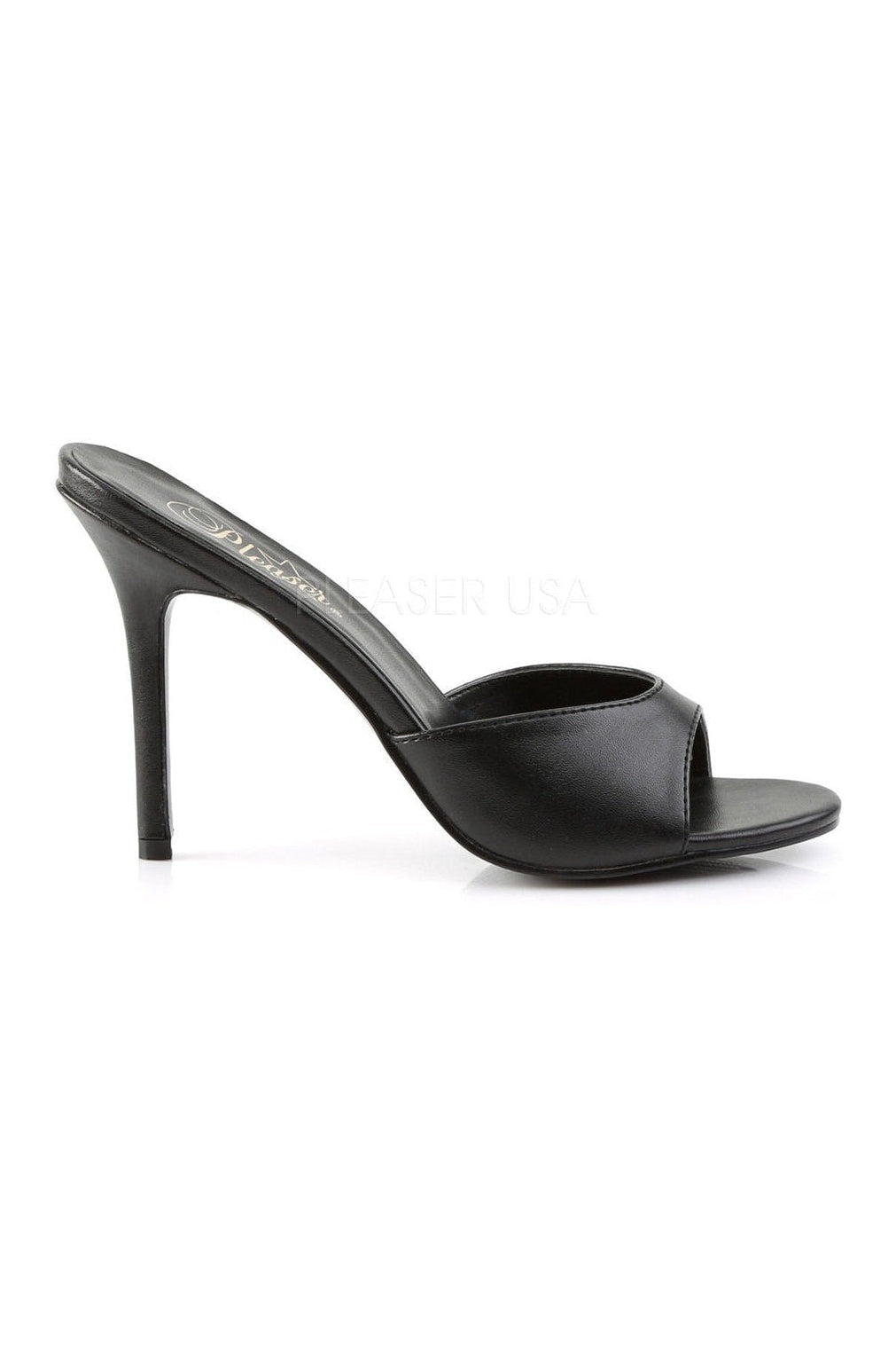 CLASSIQUE-01 Slide | Black Faux Leather-Pleaser-Slides-SEXYSHOES.COM