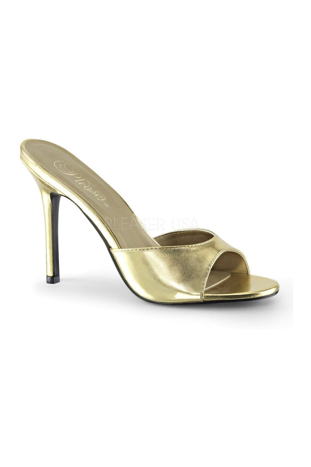 CLASSIQUE-01 Slide | Gold Faux Leather-Pleaser-Gold-Slides-SEXYSHOES.COM