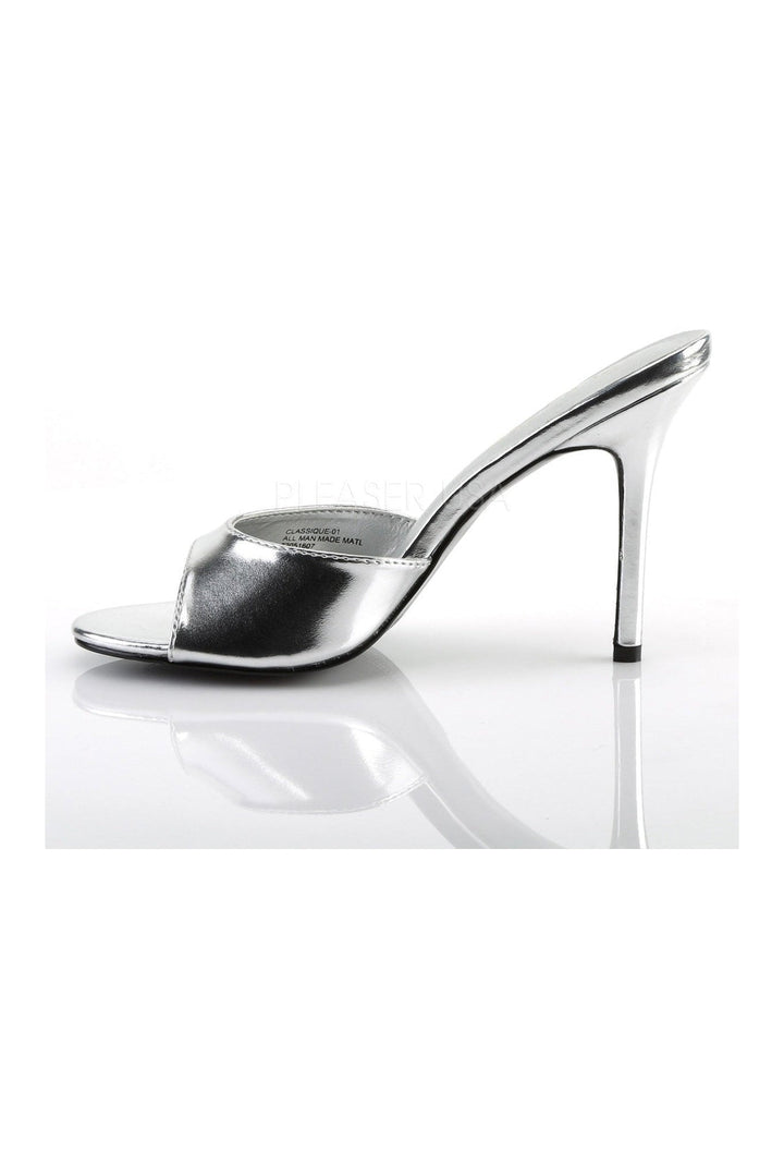 CLASSIQUE-01 Slide | Silver Faux Leather-Pleaser-Slides-SEXYSHOES.COM