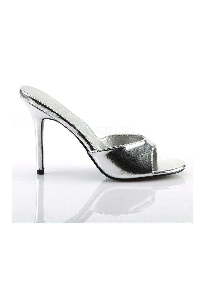 CLASSIQUE-01 Slide | Silver Faux Leather-Pleaser-Slides-SEXYSHOES.COM