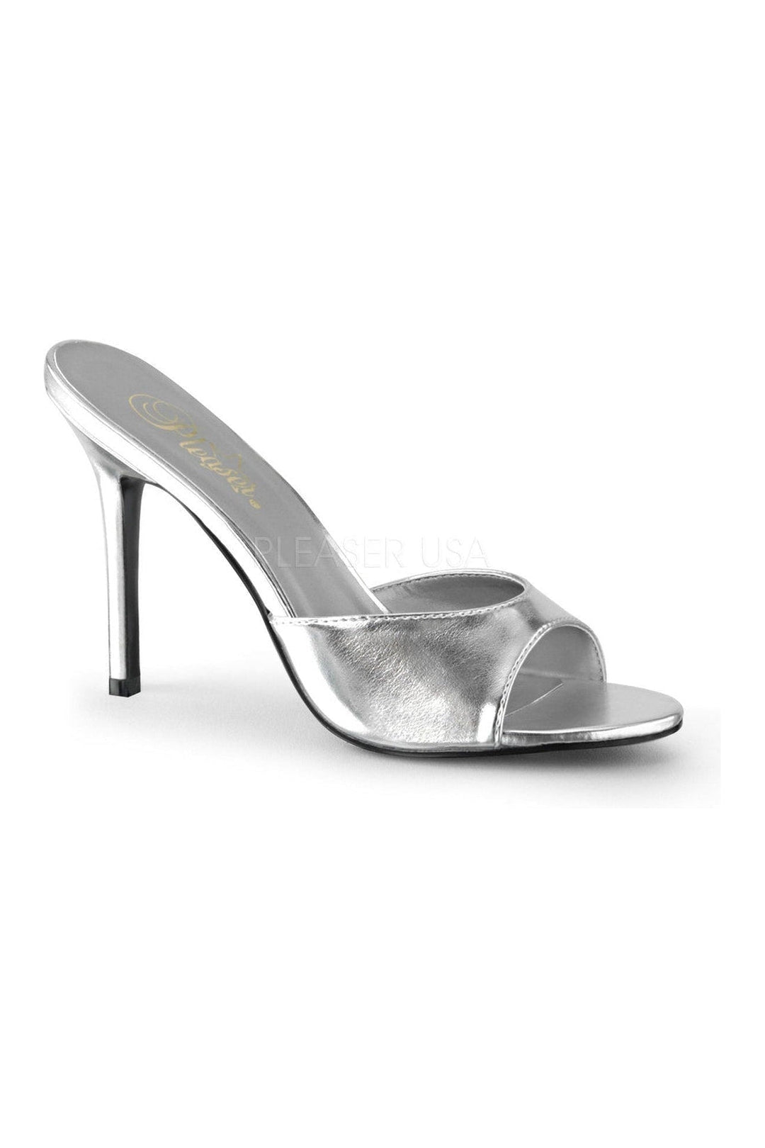 CLASSIQUE-01 Slide | Silver Faux Leather-Pleaser-Silver-Slides-SEXYSHOES.COM