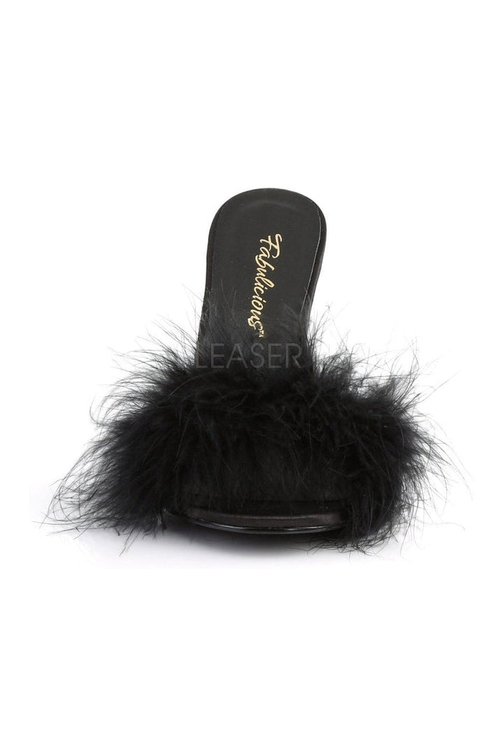 CLASSIQUE-01F Slide | Black Faux Leather-Fabulicious-Marabous-SEXYSHOES.COM