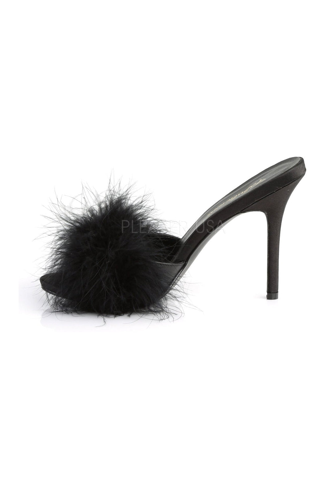 CLASSIQUE-01F Slide | Black Faux Leather-Fabulicious-Marabous-SEXYSHOES.COM