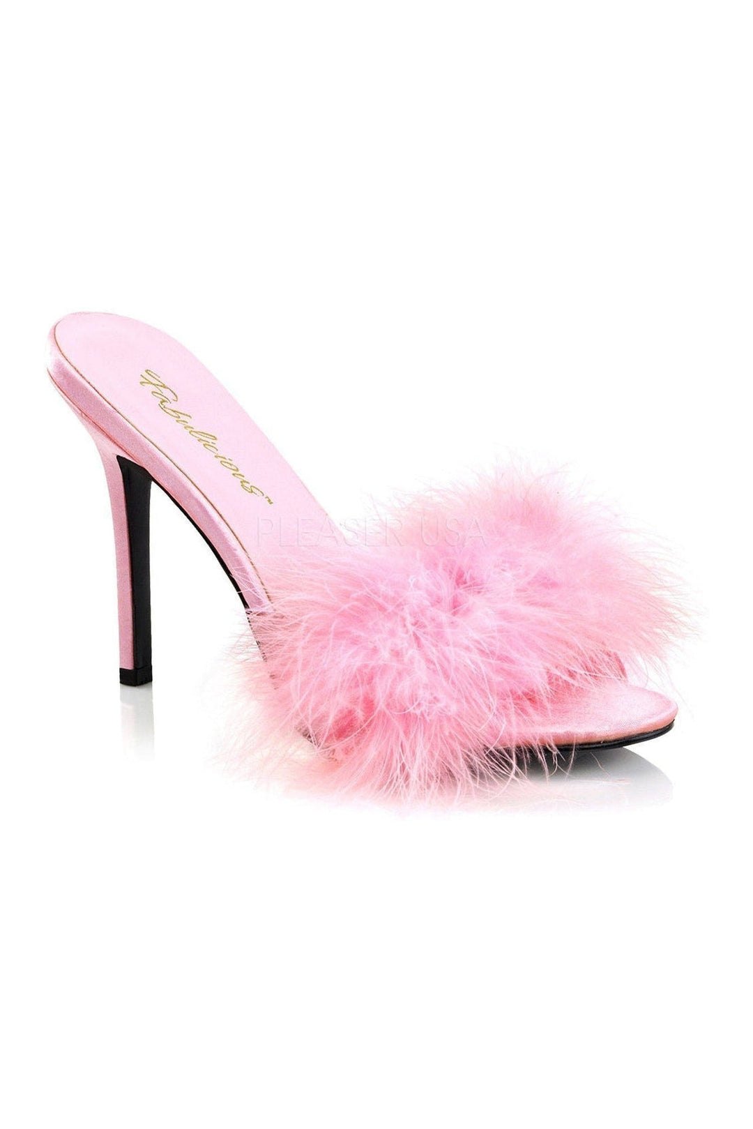 CLASSIQUE-01F Slide | Pink Faux Leather-Fabulicious-Pink-Marabous-SEXYSHOES.COM