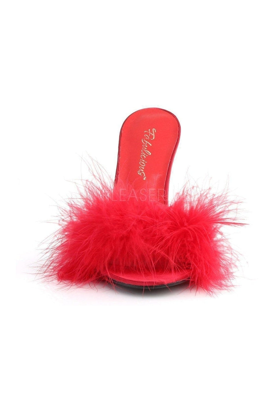 CLASSIQUE-01F Slide | Red Faux Leather-Fabulicious-Marabous-SEXYSHOES.COM