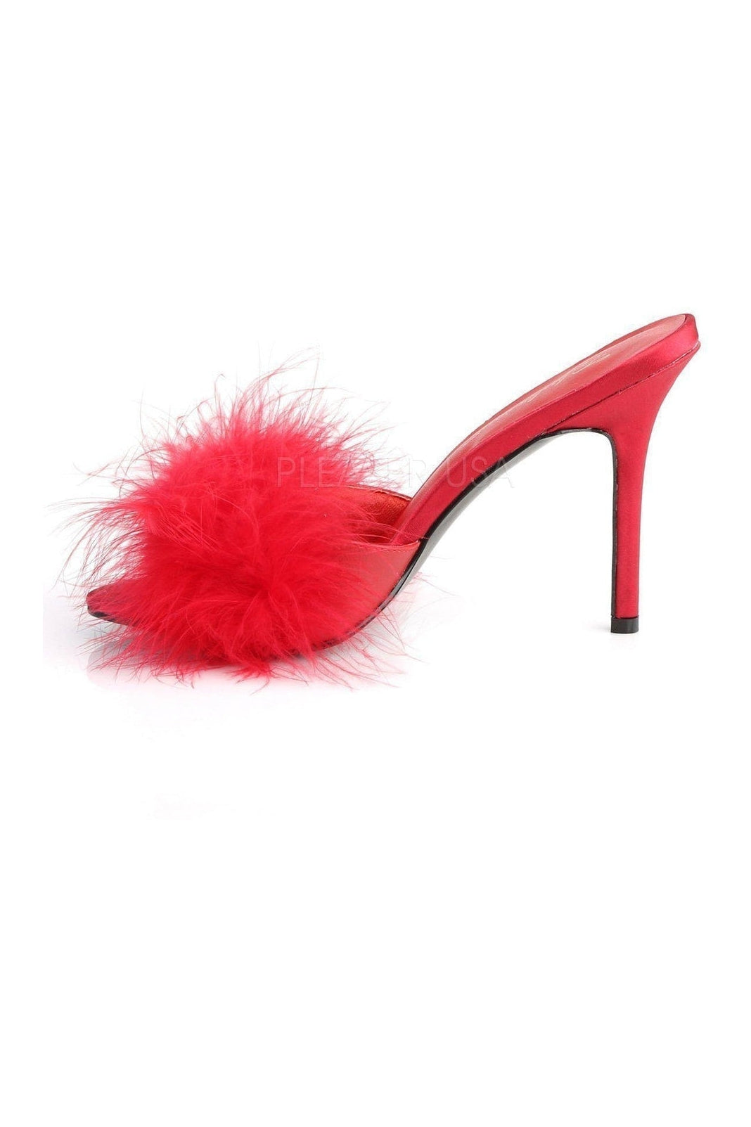 CLASSIQUE-01F Slide | Red Faux Leather-Fabulicious-Marabous-SEXYSHOES.COM