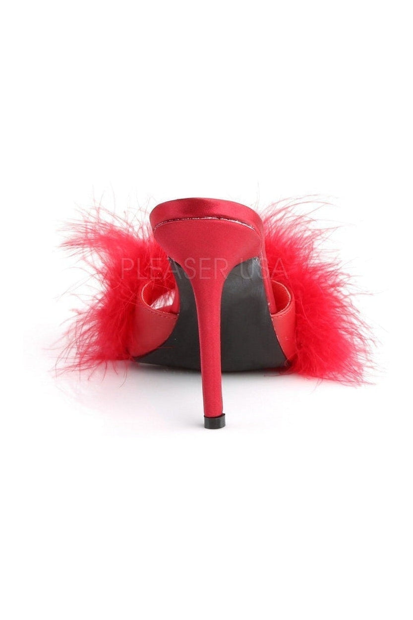 CLASSIQUE-01F Slide | Red Faux Leather-Fabulicious-Marabous-SEXYSHOES.COM