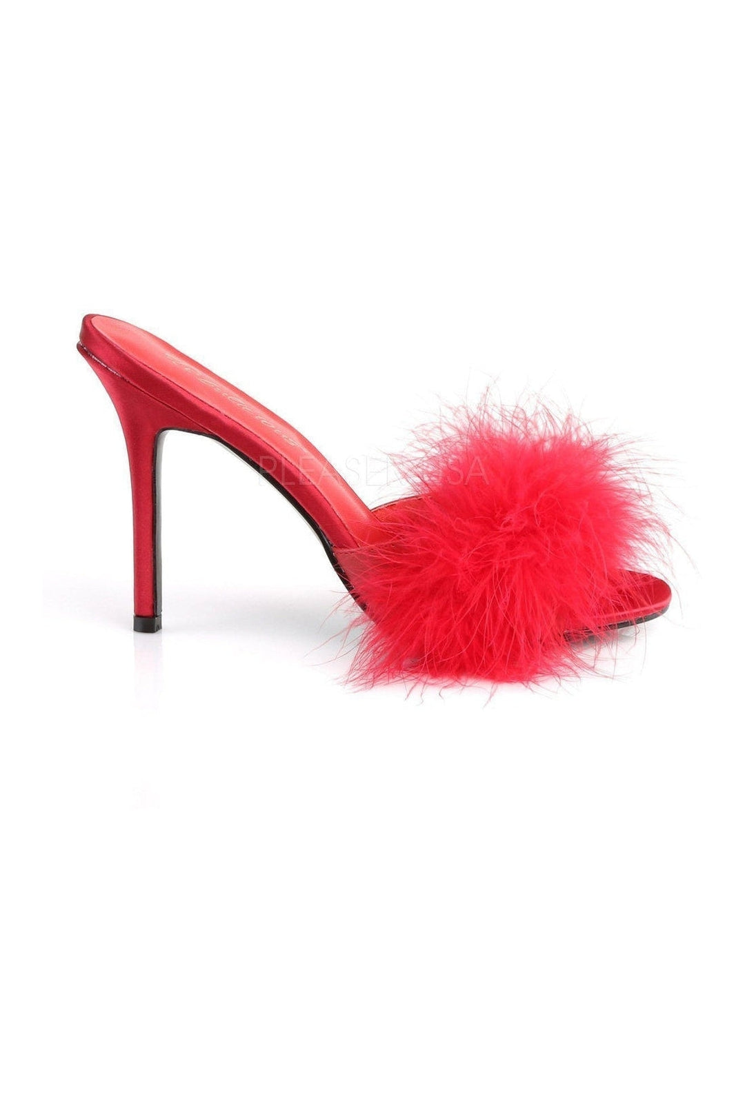 CLASSIQUE-01F Slide | Red Faux Leather-Fabulicious-Marabous-SEXYSHOES.COM