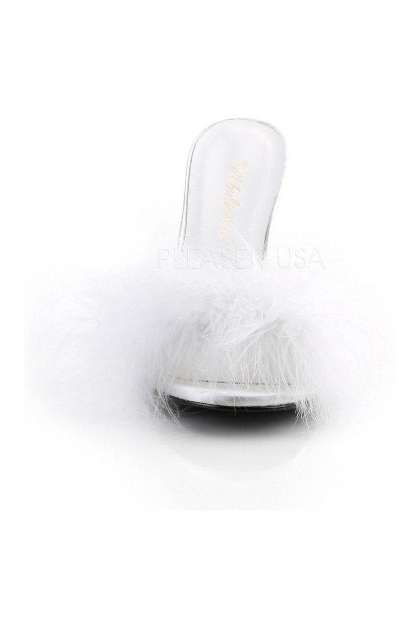 CLASSIQUE-01F Slide | White Faux Leather-Fabulicious-Marabous-SEXYSHOES.COM