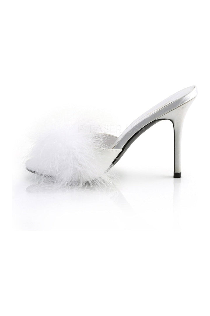 CLASSIQUE-01F Slide | White Faux Leather-Fabulicious-Marabous-SEXYSHOES.COM