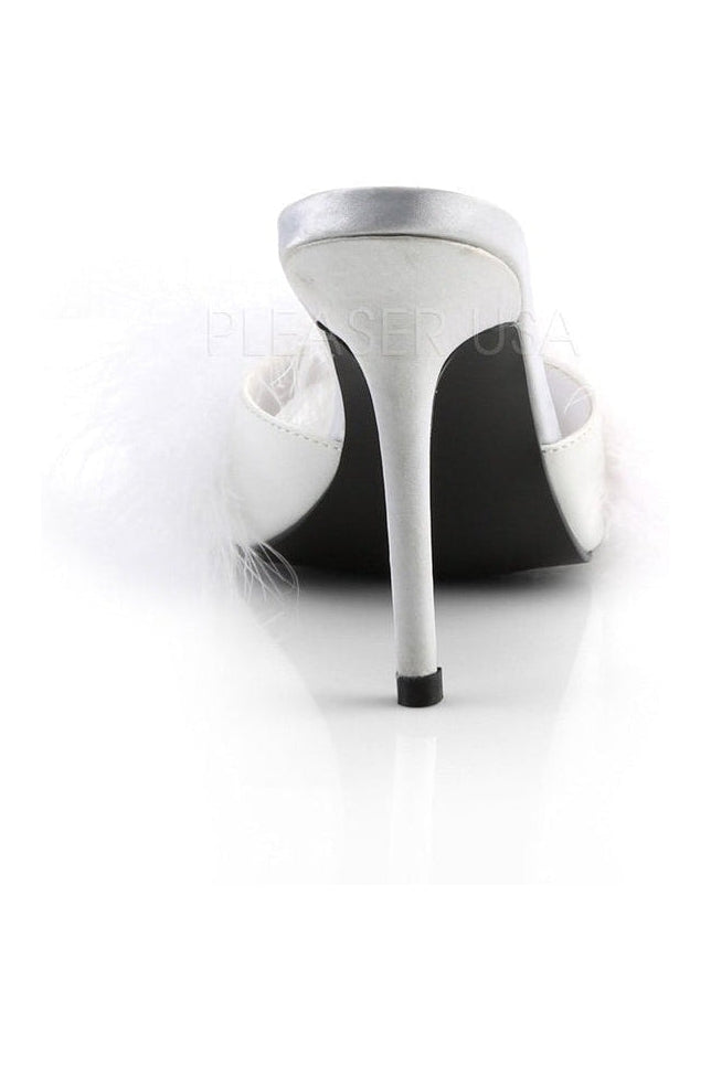 CLASSIQUE-01F Slide | White Faux Leather-Fabulicious-Marabous-SEXYSHOES.COM