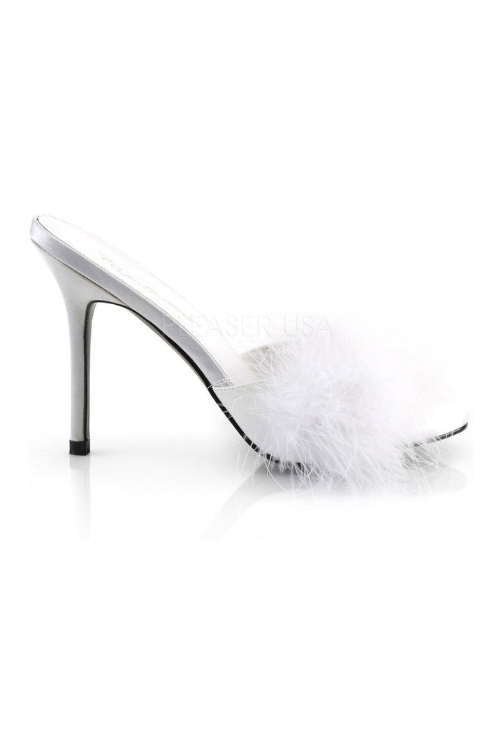 CLASSIQUE-01F Slide | White Faux Leather-Fabulicious-Marabous-SEXYSHOES.COM