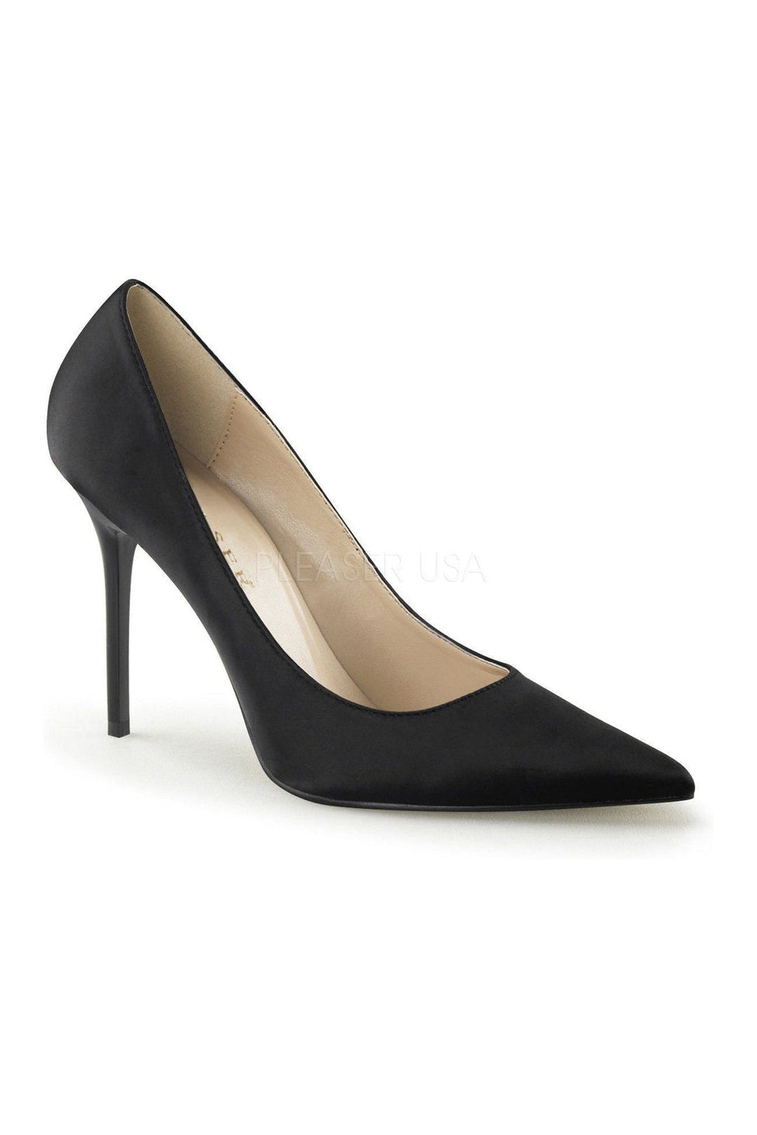 CLASSIQUE-20 Pump | Black Genuine Satin-Pleaser-Black-Pumps-SEXYSHOES.COM