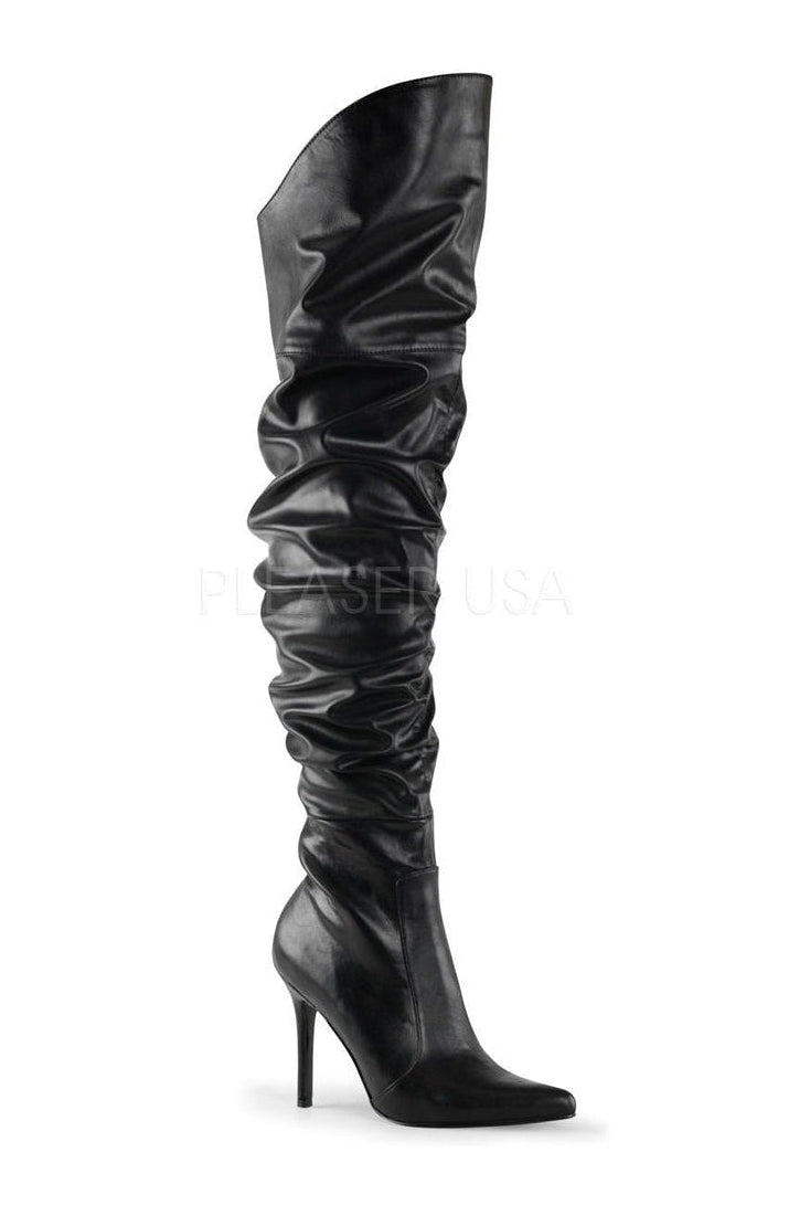 CLASSIQUE-3011 Thigh Boot | Black Faux Leather-Pleaser-Black-Thigh Boots-SEXYSHOES.COM