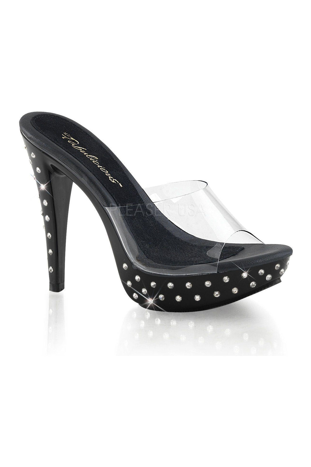 Fabulicious COCKTAIL-501SDT Platform Slide in Black Vinyl from SexyShoes.com