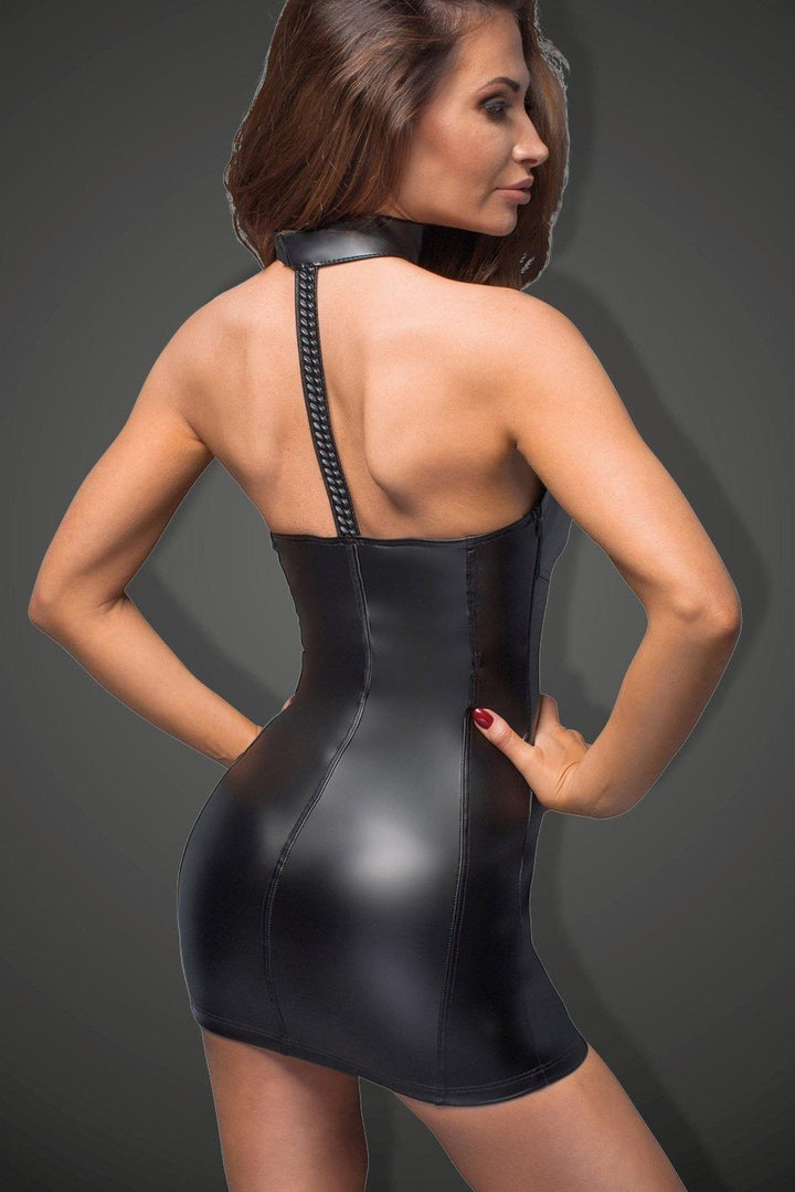 Collared Emroidered detail Body Dress-Noir Handmade-SEXYSHOES.COM