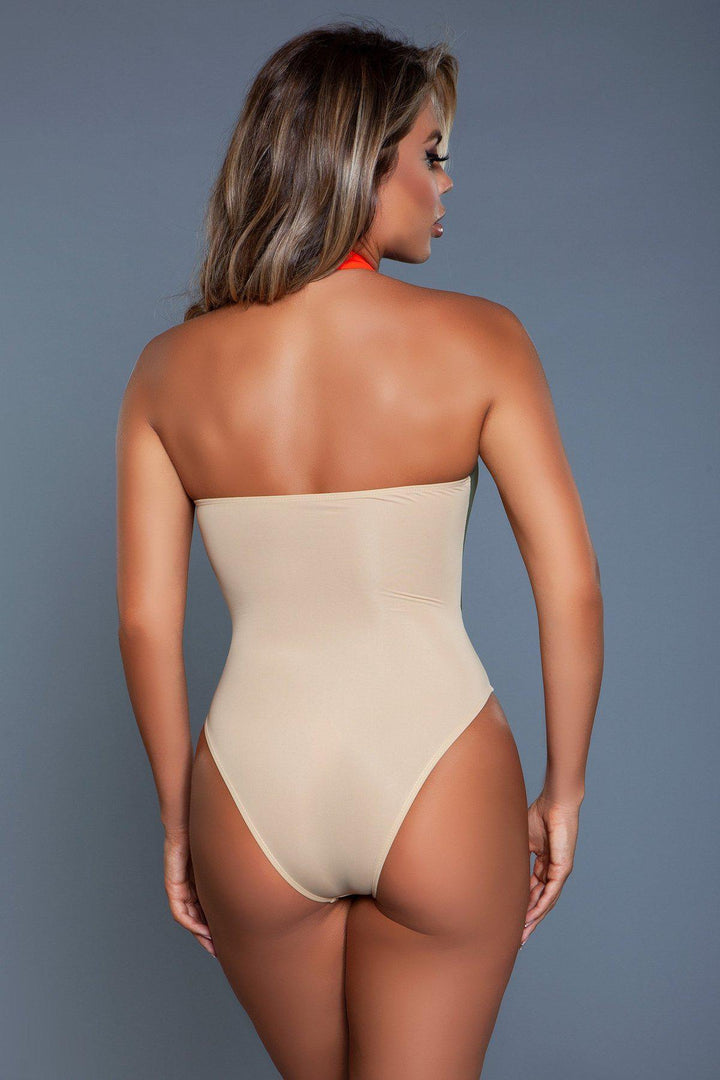 Colorblock One Piece Halter Swimsuit