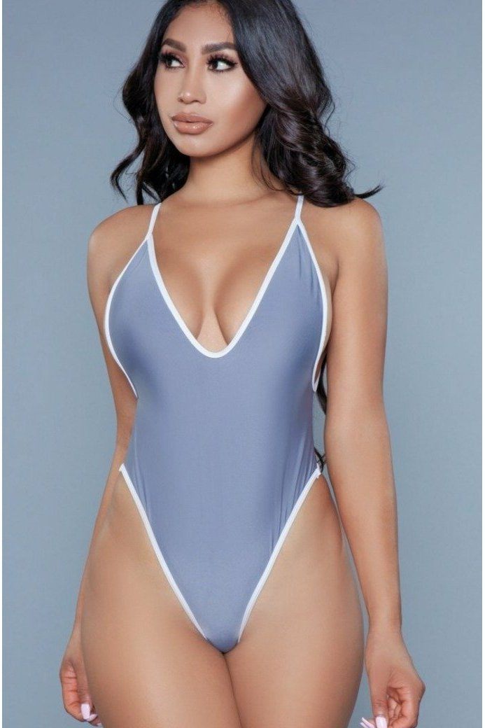 BeWicked Contrast Trim One Piece Swimsuit in Grey  from SexyShoes.com