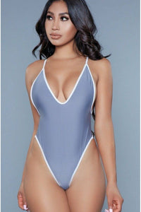 BeWicked Contrast Trim One Piece Swimsuit in Grey  from SexyShoes.com