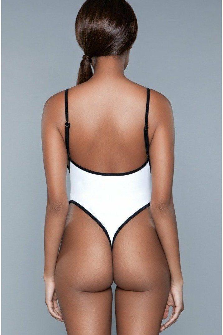 BeWicked Contrast Trim One Piece Swimsuit in White 