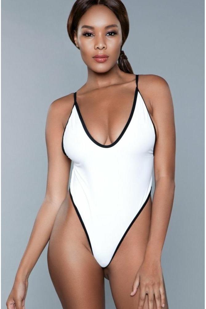 Contrast Trim One Piece Swimsuit-One Piece Swim-BeWicked-White-XS-SEXYSHOES.COM