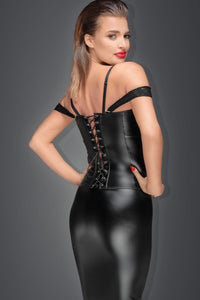 Noir Handmade Corset with Lace and Detachable Straps in Black Wetlook