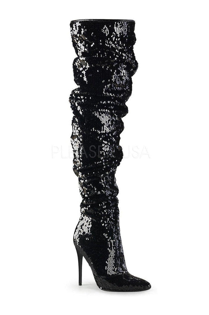 COURTLY-3011 Thigh Boot | Black Sequins-Pleaser-SEXYSHOES.COM
