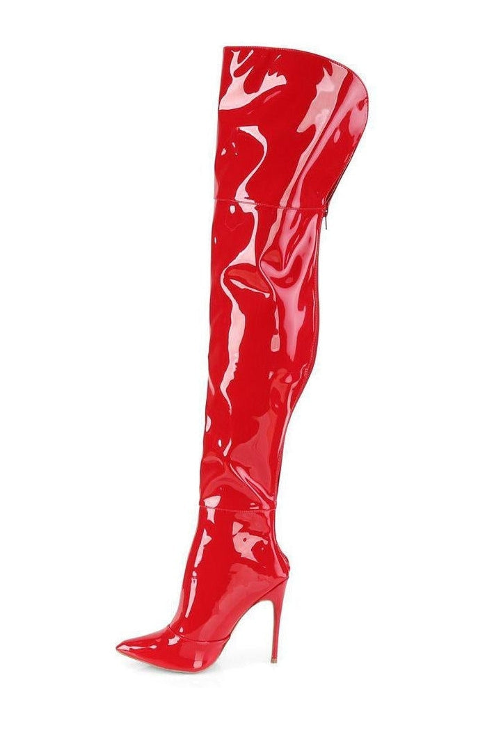 COURTLY-3012 Thigh Boot | Red Patent-Thigh Boots-Pleaser-SEXYSHOES.COM