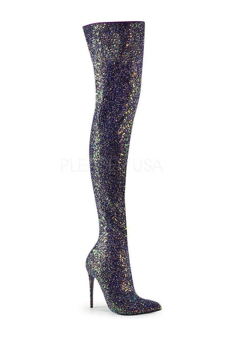 COURTLY-3015 Thigh Boot | Black Glitter-Pleaser-SEXYSHOES.COM