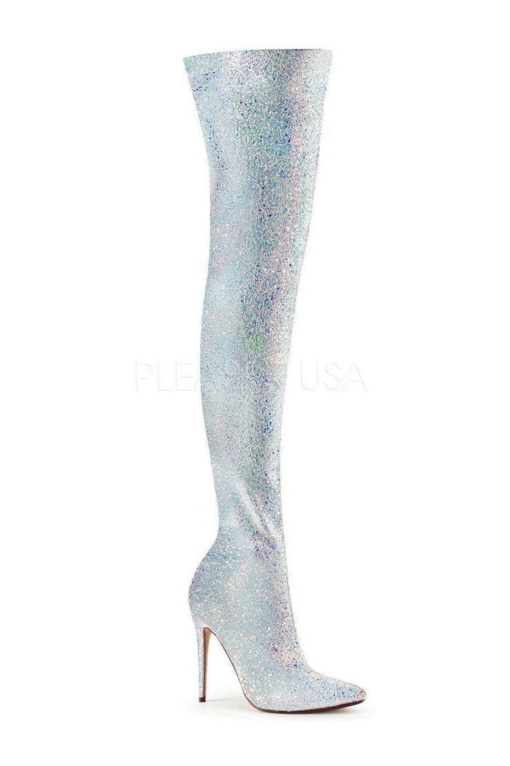 COURTLY-3015 Thigh Boot | White Glitter-Pleaser-SEXYSHOES.COM