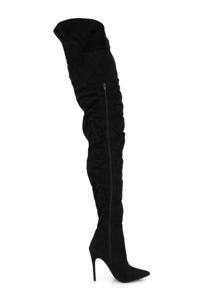 COURTLY-4017 Thigh Boot | Black Micro Fiber Suede-Thigh Boots-Pleaser-SEXYSHOES.COM