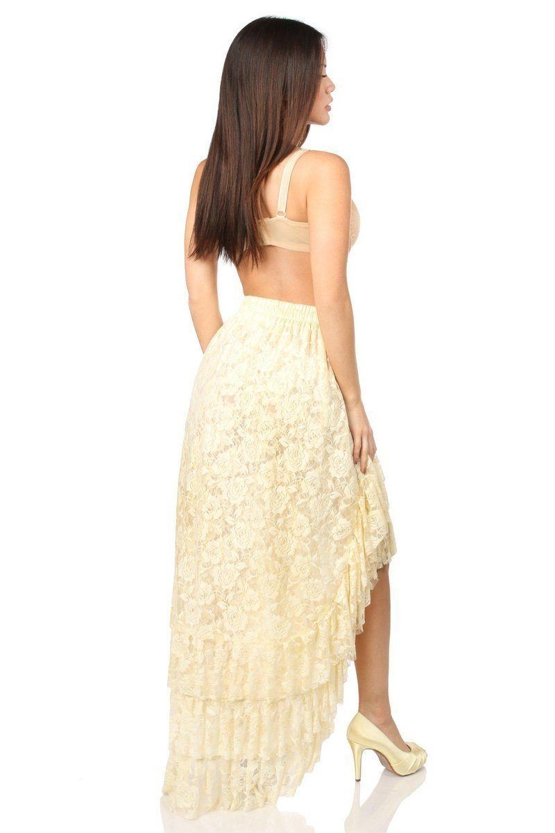 Cream High Low Lace Skirt by Daisy-Daisy Corsets-SEXYSHOES.COM