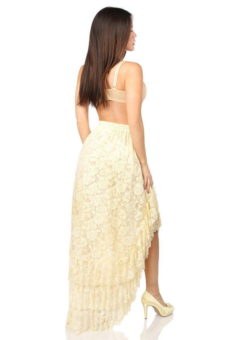 Cream High Low Lace Skirt by Daisy
