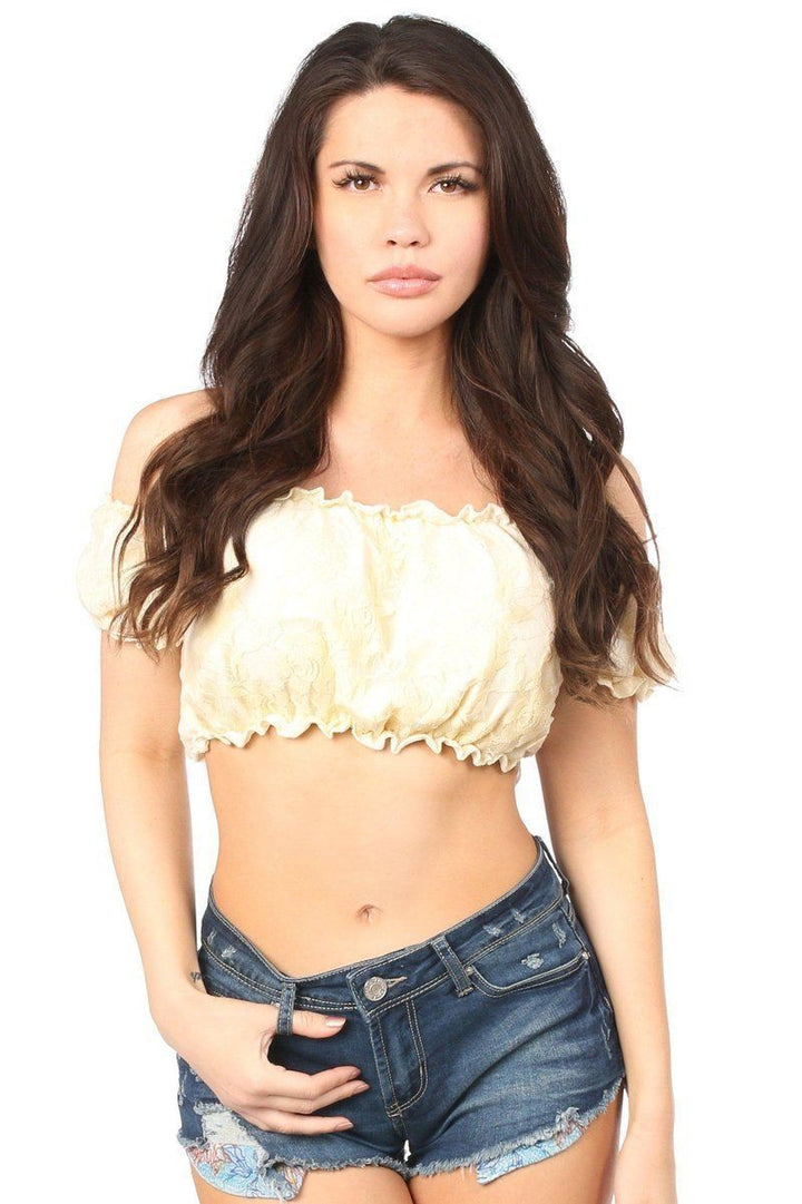 Cream Lined Lace Short Sleeve Peasant Top by Daisy-Daisy Corsets-SEXYSHOES.COM