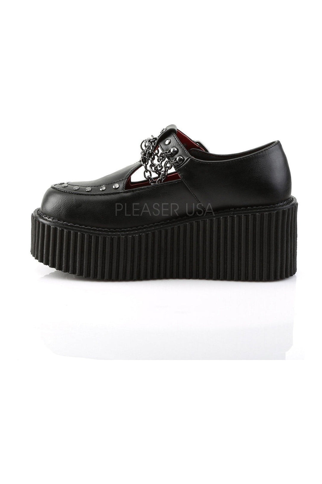 CREEPER-215 Demonia Shoe | Black Faux Leather-Demonia-Creepers-SEXYSHOES.COM