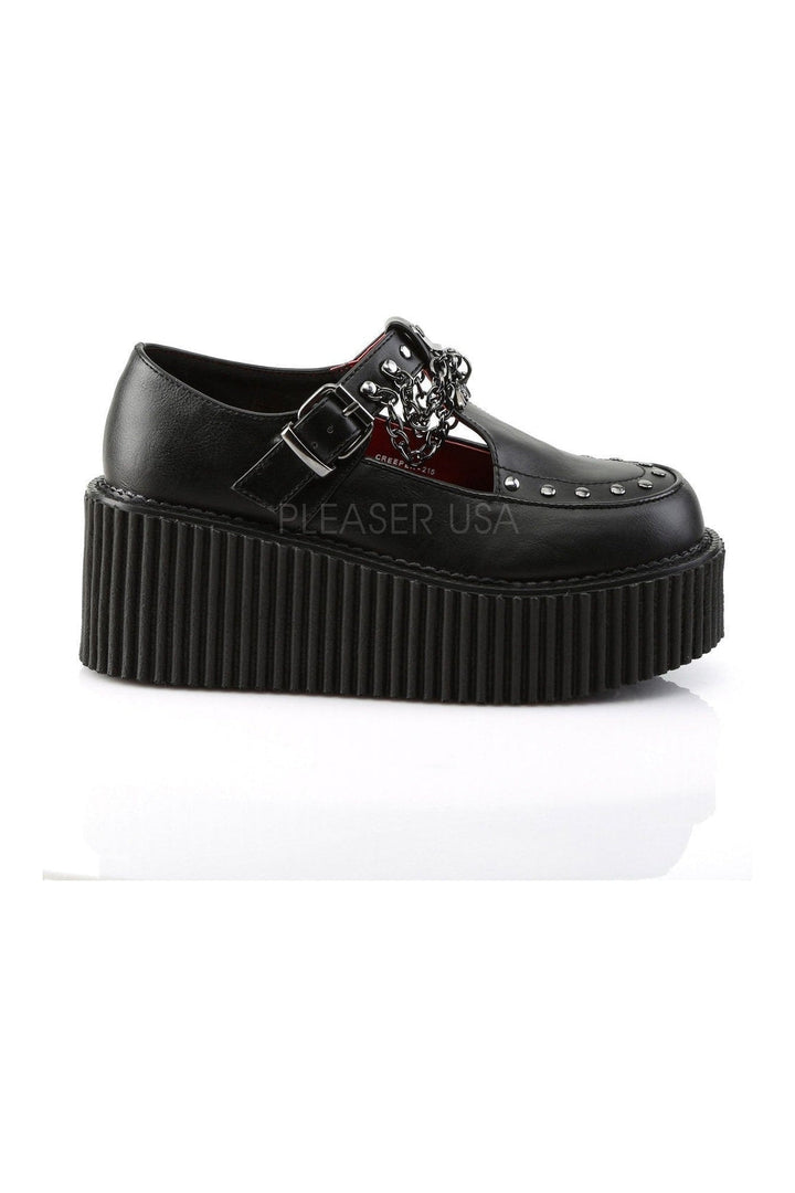 CREEPER-215 Demonia Shoe | Black Faux Leather-Demonia-Creepers-SEXYSHOES.COM