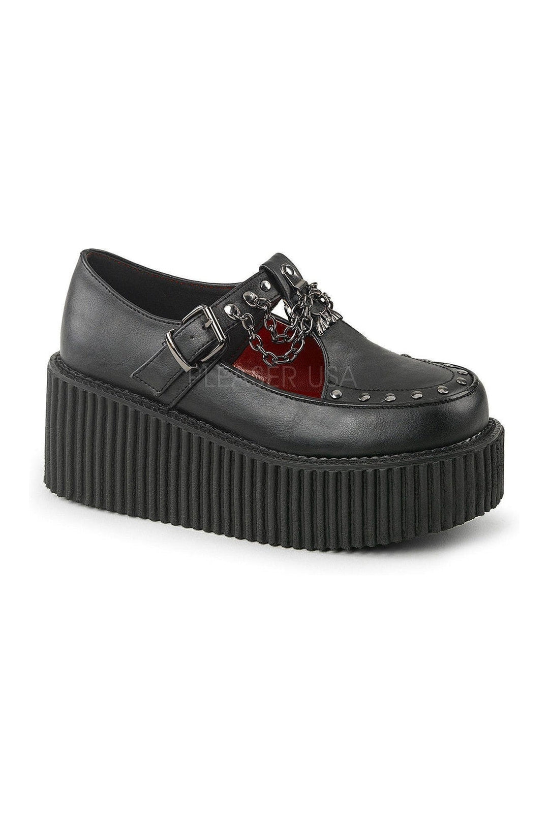 CREEPER-215 Demonia Shoe | Black Faux Leather-Demonia-Black-Creepers-SEXYSHOES.COM