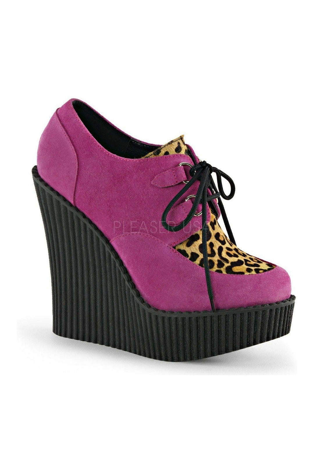 CREEPER-304 Demonia Wedge | Leopard Faux Suede-Demonia-Animal-Creepers-SEXYSHOES.COM