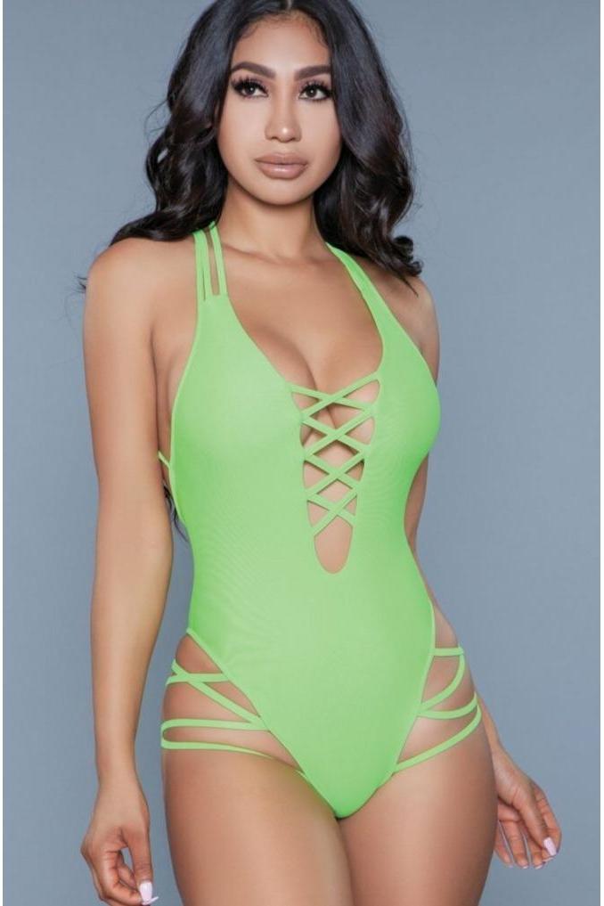 BeWicked Criss Cross One Piece Swimsuit in Green  from SexyShoes.com