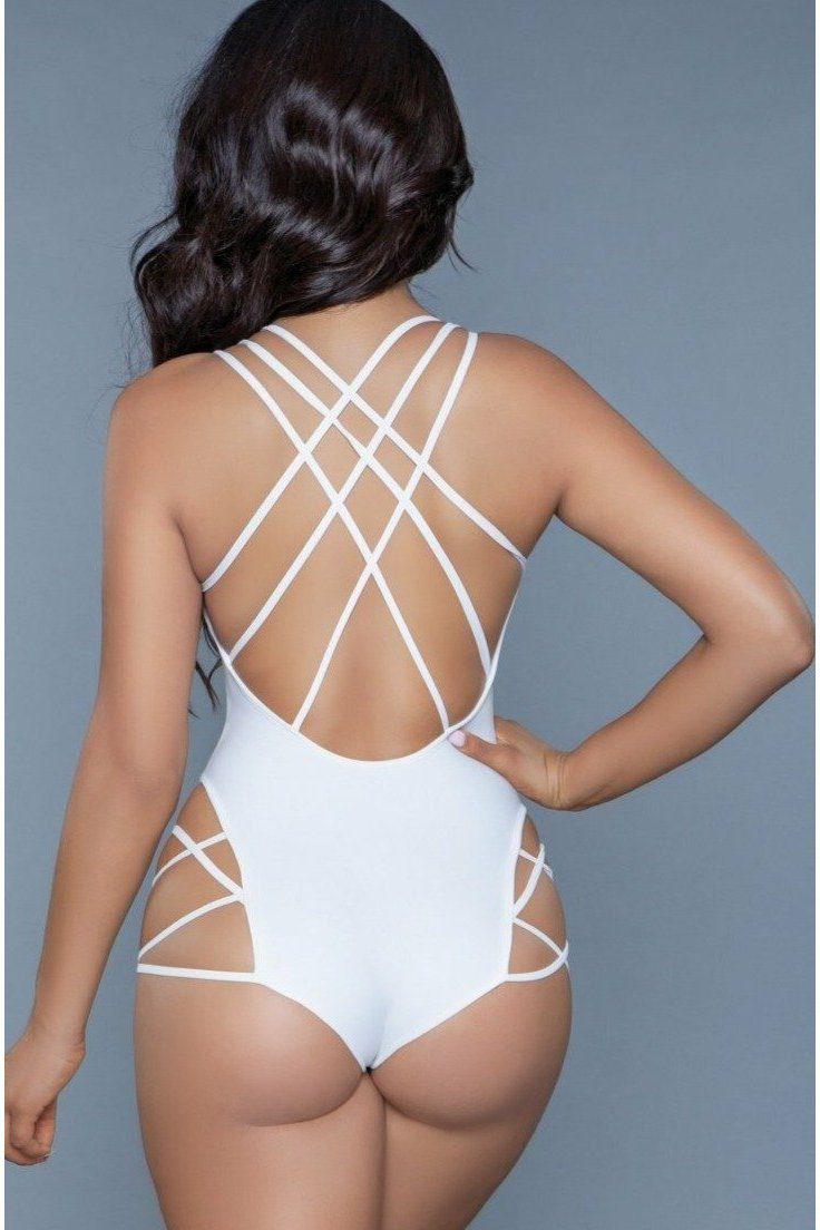 BeWicked Criss Cross One Piece Swimsuit in White 