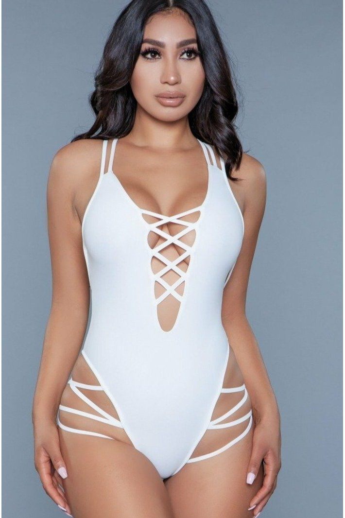 Criss Cross One Piece Swimsuit-One Piece Swim-BeWicked-White-XS-SEXYSHOES.COM