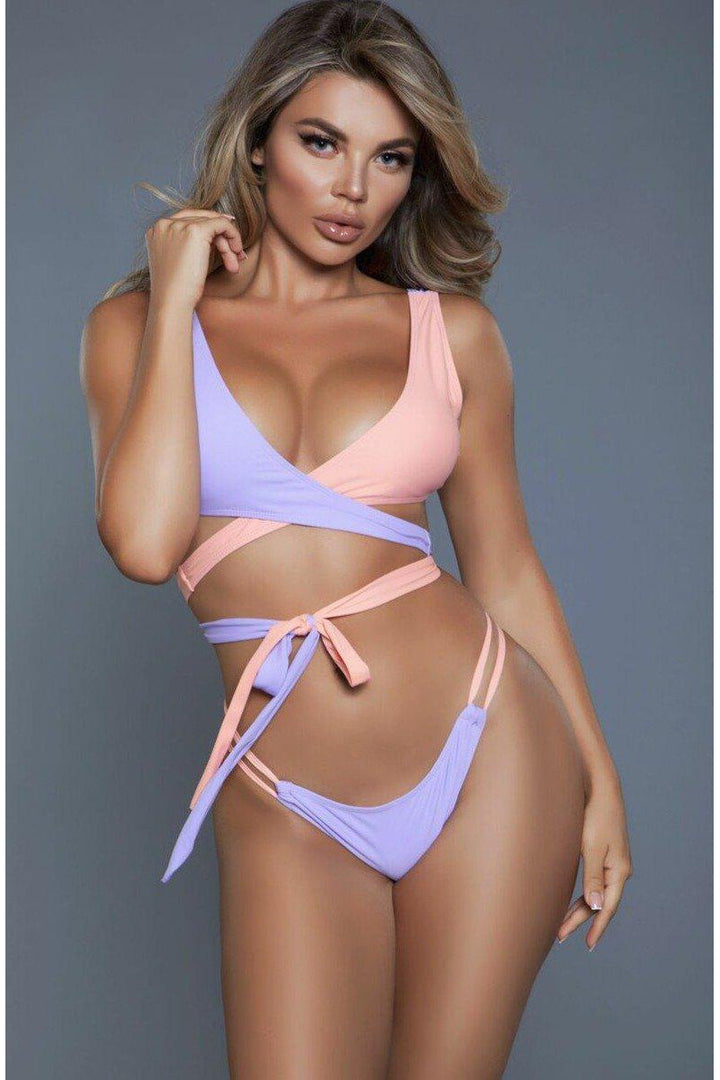 Criss Cross Strap Colorblock Bikini-Bikinis-BeWicked-SEXYSHOES.COM