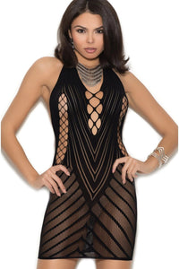 Elegant Moments Crochet Halter Mini Dress in Black  from SexyShoes.com